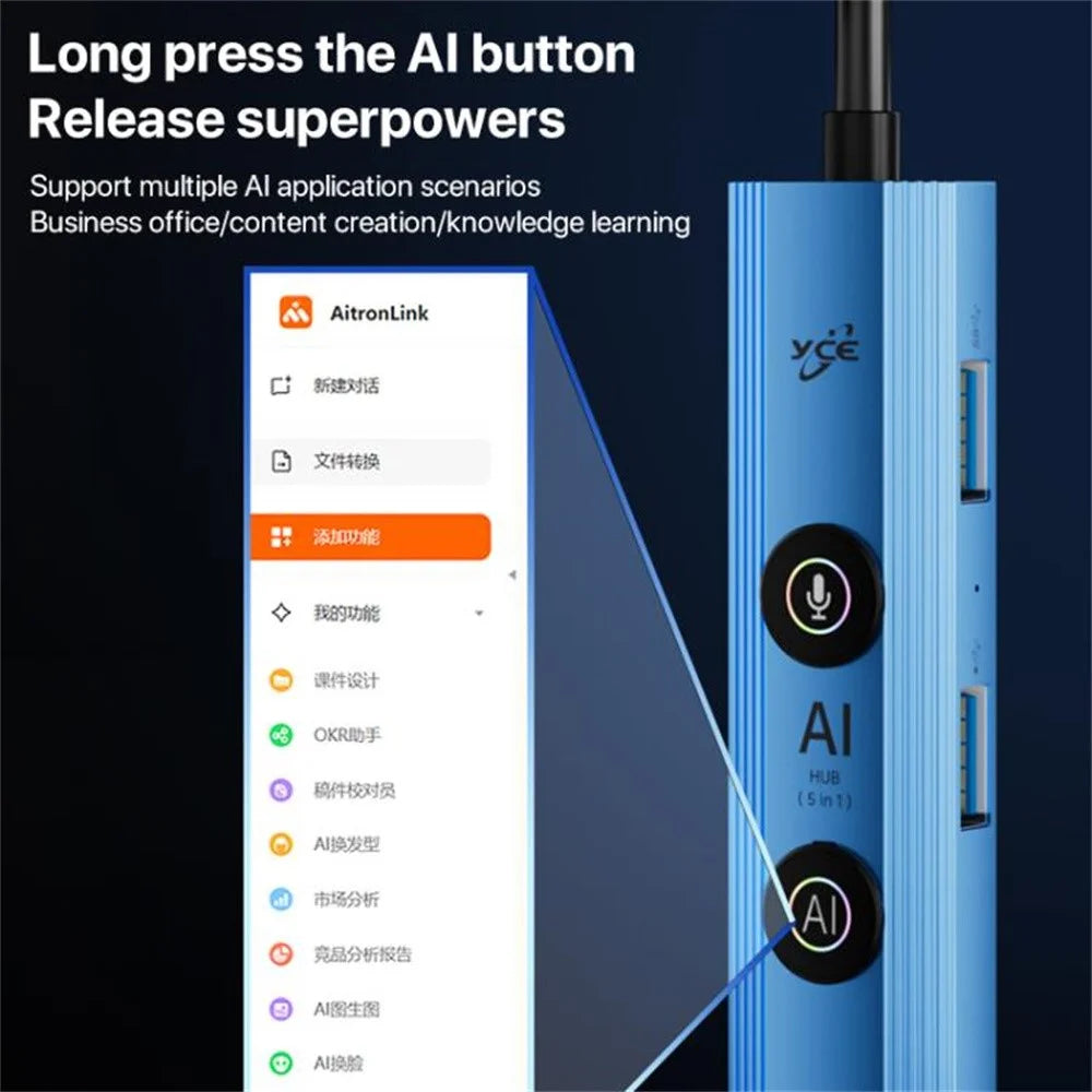 YCE V295A 5 in 1 USB3.0 Hub Aluminum Alloy Multi-Function AI Expansion Dock - Blue - 6