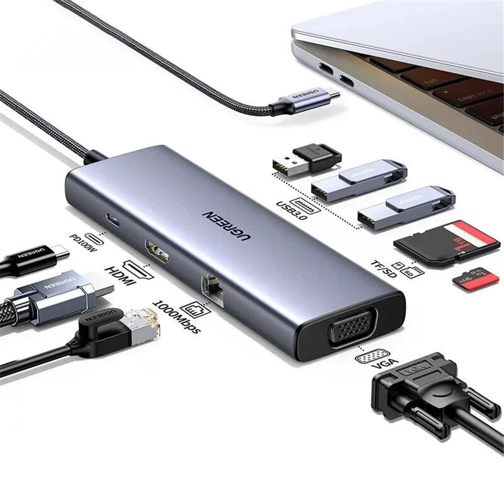 UGREEN 15600 9 in 1 USB-C Hub HD VGA USB-A Ethernet SD / TF PD Docking Station Adapter - 2