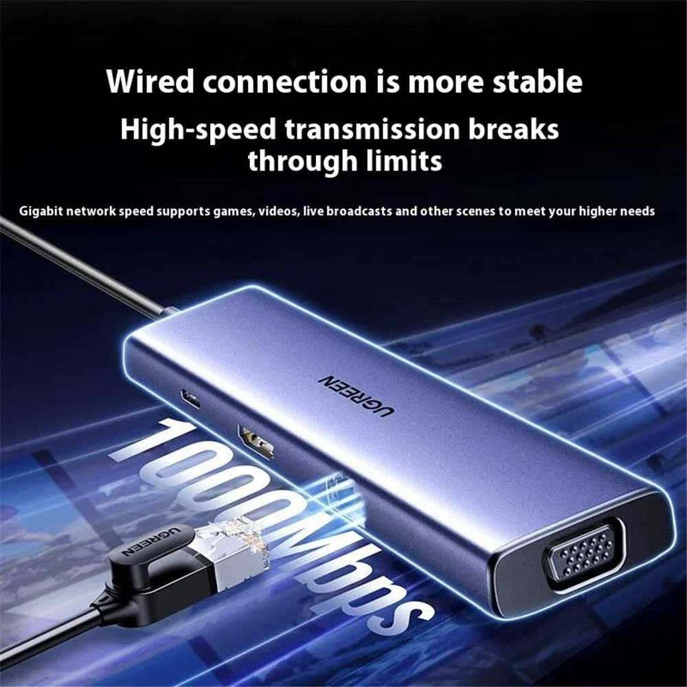 UGREEN 15600 9 in 1 USB-C Hub HD VGA USB-A Ethernet SD / TF PD Docking Station Adapter - 3