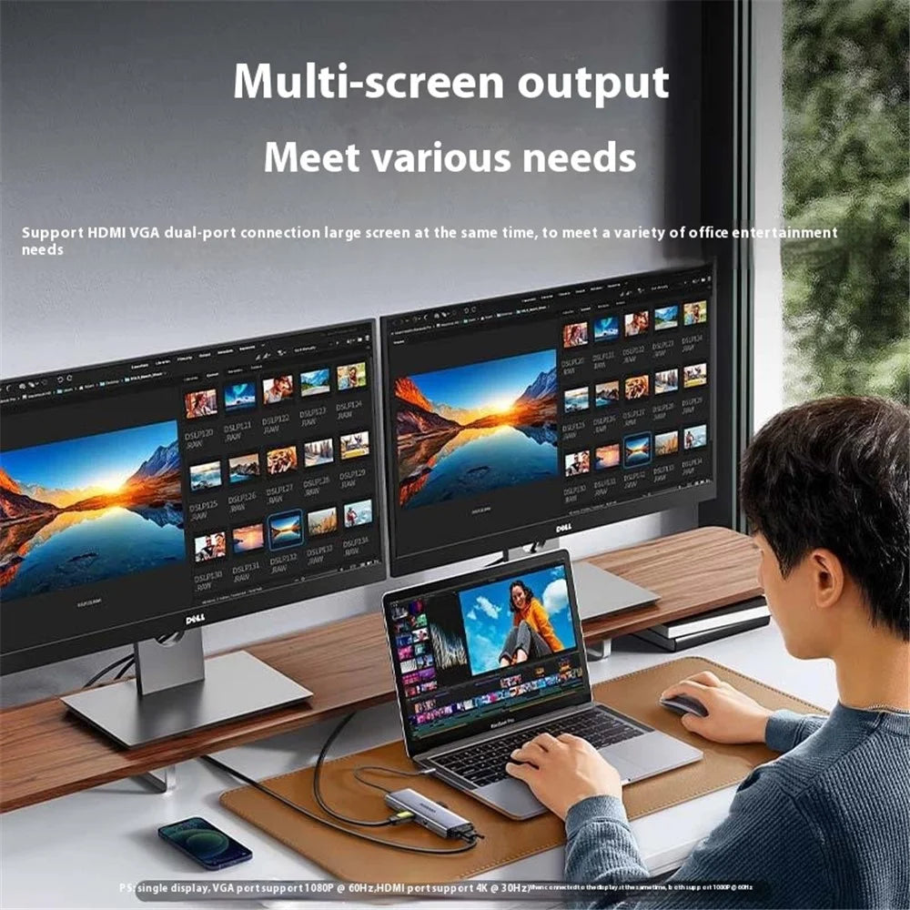 UGREEN 15600 9 in 1 USB-C Hub HD VGA USB-A Ethernet SD / TF PD Docking Station Adapter - 5
