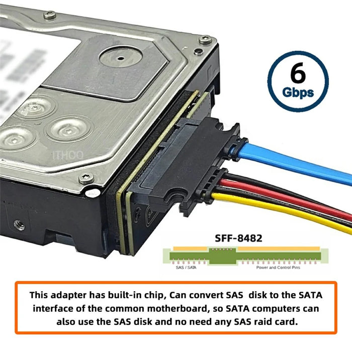 SF-090-SATA SFF-8482 SAS 29Pin to 7+15 22Pin SATA Hard Disk Drive Raid Adapter with Chipset - 7