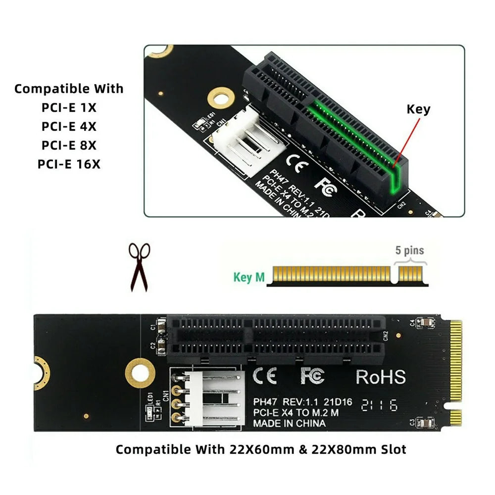 EP-048 M.2 NGFF NVMe M-Key Extender to PCI-E X1 X4 X8 X16 Graphics Card Riser Adapter - 6