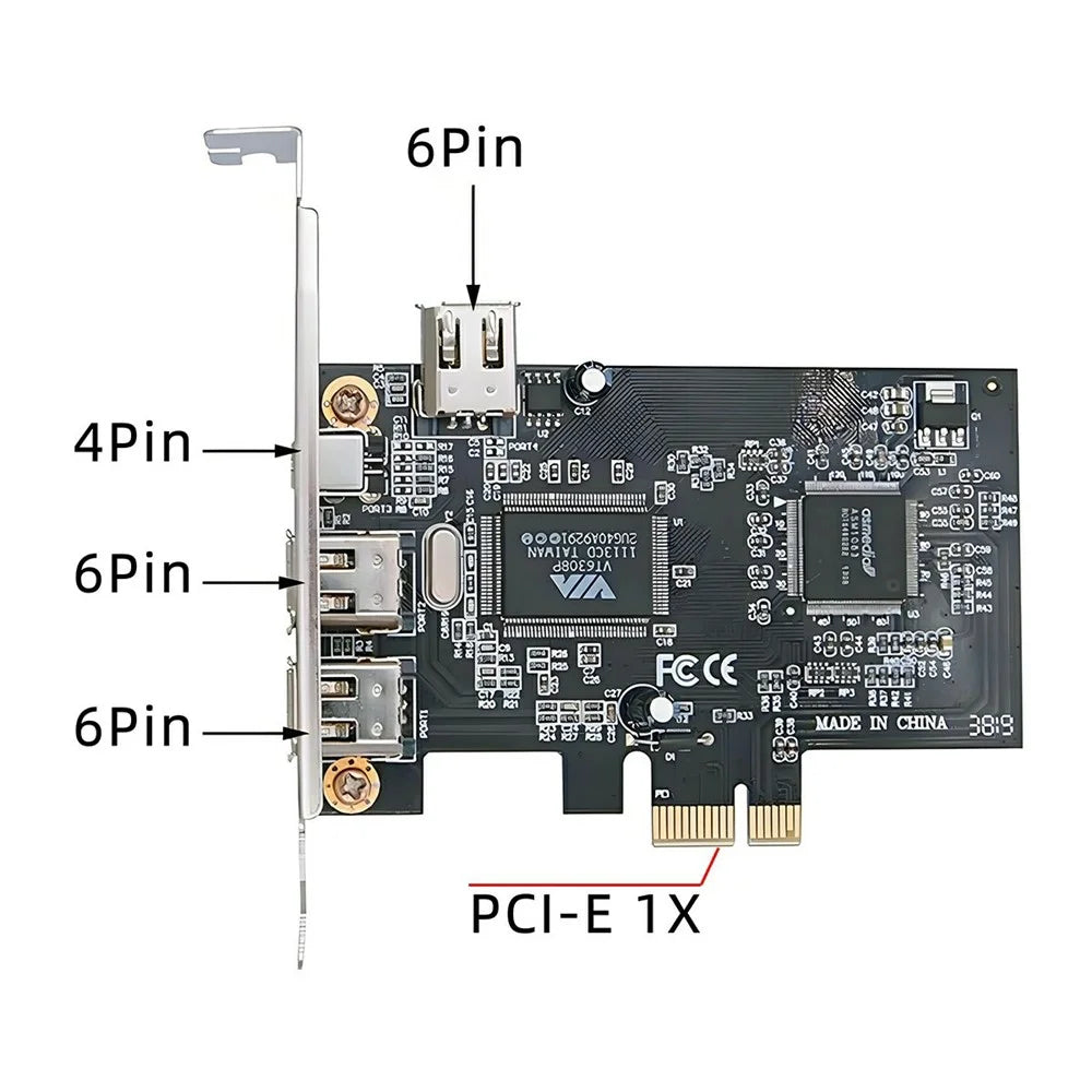 EP-053 IEEE 1394 to PCI-E Card 3x6Pin 1x4Pin Firewire 400 Adapter Card with Cable + Low Profile Bracket - 4