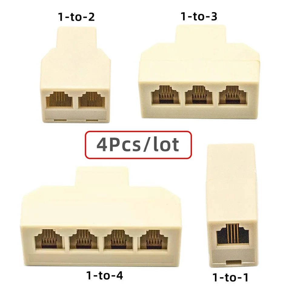 CA-006 4Pcs / Set 1 / 2 / 3 / 4-Way Outlet 6P4C RJ11 RJ12 Telephone Phone Modular Jack Line Splitter Adapter - 3