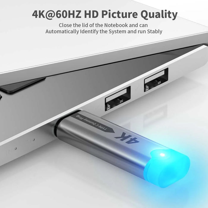 4K 60Hz Type-C Virtual Display Adapter For USB4 Thunderbolt 3 / 4 Laptops Desktop Computers GPU EDID Emulator - Grey - 4