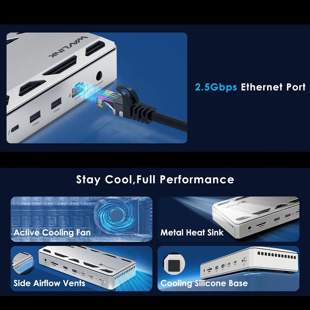 WAVLINK UTD58 12-in-1 Thunderbolt 5 Docking Station for Laptops 120Gbps 140W PD Hub Adapter - US Plug - 7