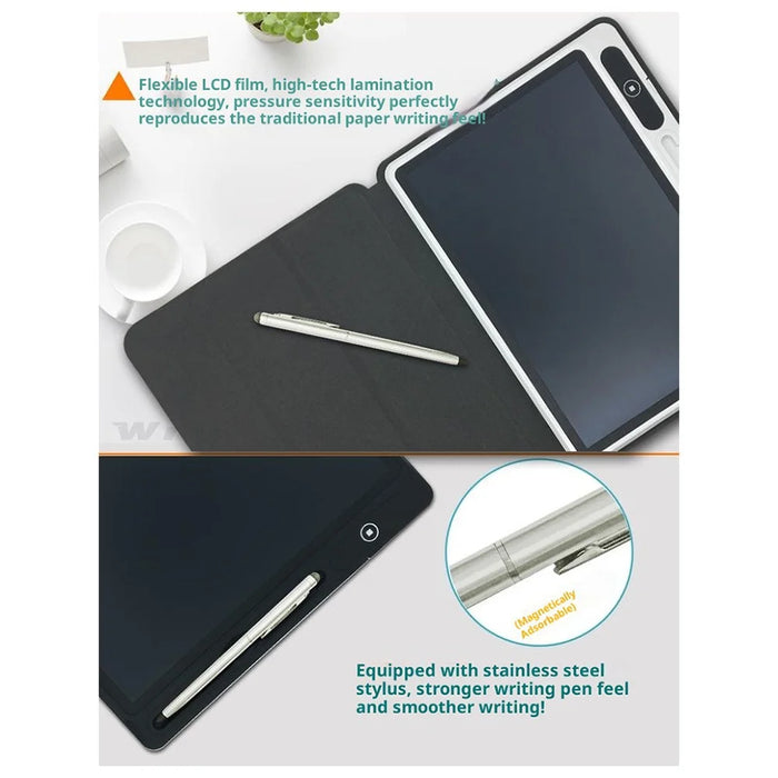 10.1 Inch LCD Writing Tablet Business High Brightness Writing Pad with Screen Lock  /  PU Leather Case - Black - 4
