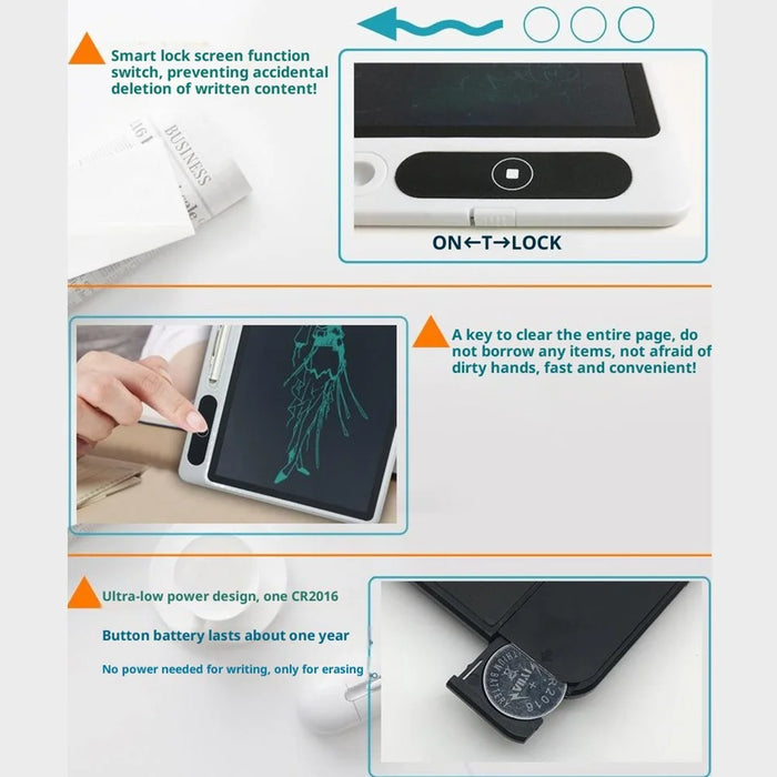 10.1 Inch LCD Writing Tablet Business High Brightness Writing Pad with Screen Lock  /  PU Leather Case - Black - 6
