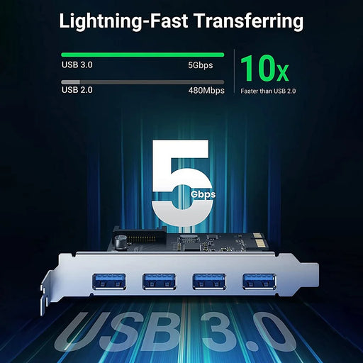 UGREEN 30716 USB 3.0 PCIe Expansion Card 4-Port PCIe to USB Adapter with 15-Pin SATA Power Connector for PC Host Compatible with Windows 10/8/7/XP/Vista - 2