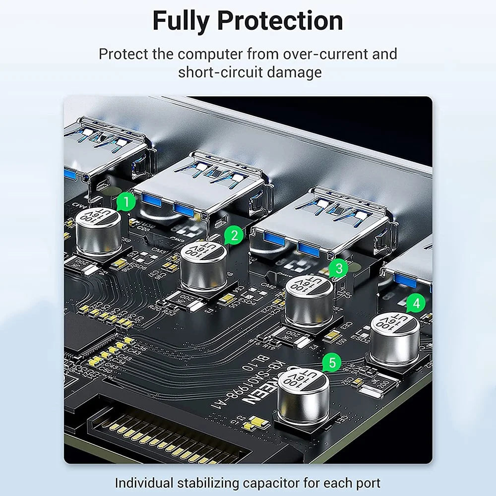 UGREEN 30716 USB 3.0 PCIe Expansion Card 4-Port PCIe to USB Adapter with 15-Pin SATA Power Connector for PC Host Compatible with Windows 10/8/7/XP/Vista - 6