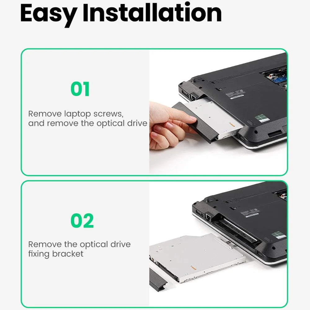 UGREEN 70657 SATA to USB 3.0 Hard Drive Caddy for 2.5" External Hard Drive Compatible with Laptop Hard Drive CD/DVD-ROM Caddy Tray - 6