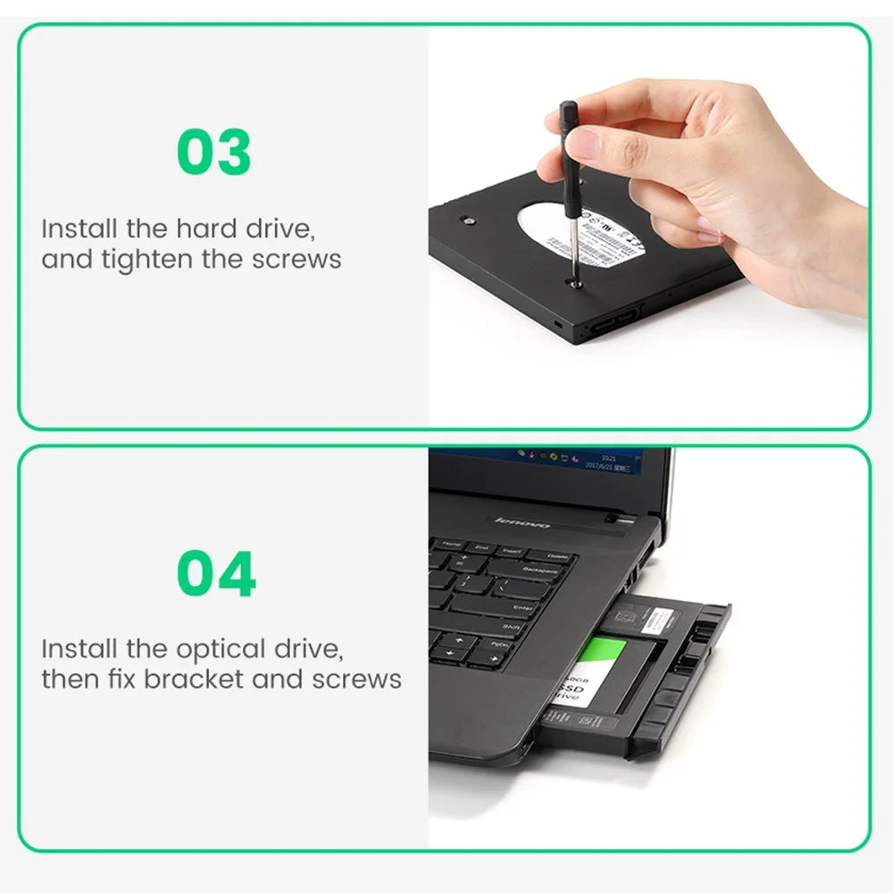 UGREEN 70657 SATA to USB 3.0 Hard Drive Caddy for 2.5" External Hard Drive Compatible with Laptop Hard Drive CD/DVD-ROM Caddy Tray - 7