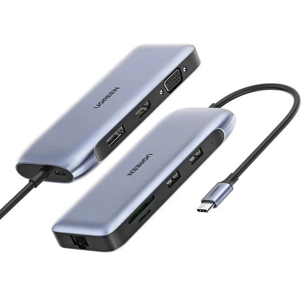 UGREEN 70301 9 in 1 USB-C Hub Adapter Multi Port Docking Station with HD / DP / VGA / 2xUSB3.0 / RJ45 Gigabit / SD / TF / USB-C PD 100W 4K 60Hz - 2
