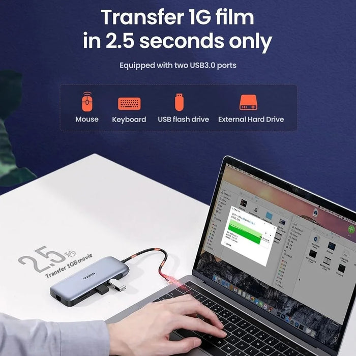 UGREEN 70301 9 in 1 USB-C Hub Adapter Multi Port Docking Station with HD / DP / VGA / 2xUSB3.0 / RJ45 Gigabit / SD / TF / USB-C PD 100W 4K 60Hz - 4