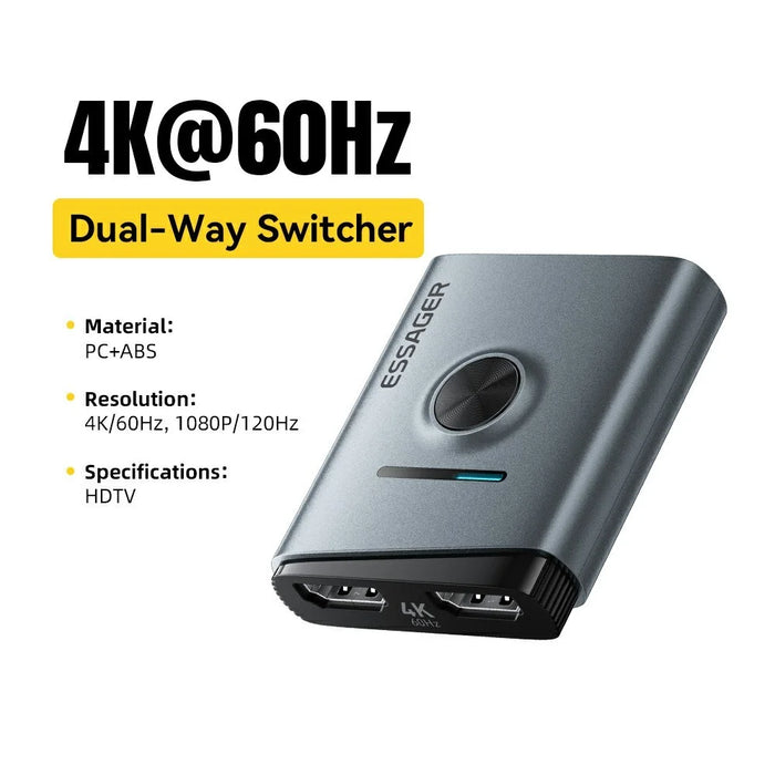 ESSAGER HD Switcher 2 in 1 out Dual-Way 4K 60Hz Video Switch for Gaming PC TV - 2