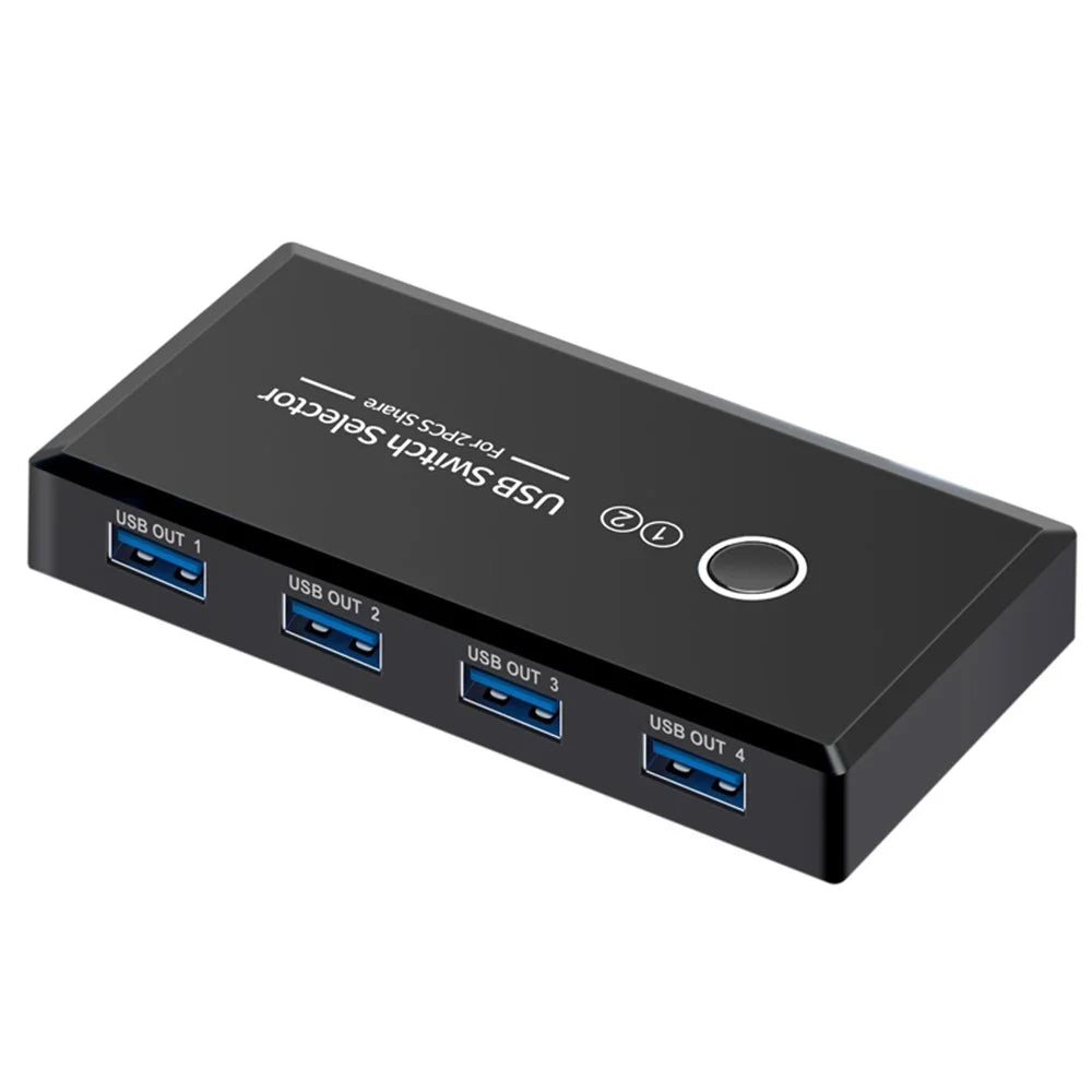 KY03 KVM USB 3.0 Switch Selector 2 Input 4 Output Sharing Splitter for Printer Mouse Keyboard USB Hub Sharing - Black - 1