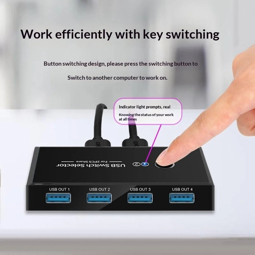 KY03 KVM USB 3.0 Switch Selector 2 Input 4 Output Sharing Splitter for Printer Mouse Keyboard USB Hub Sharing - Black - 5
