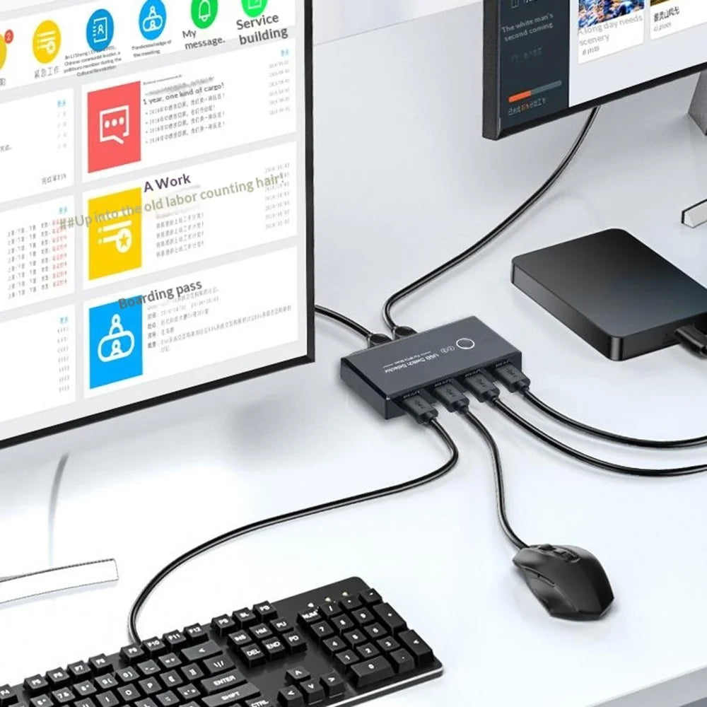 KY03 KVM USB 3.0 Switch Selector 2 Input 4 Output Sharing Splitter for Printer Mouse Keyboard USB Hub Sharing - Black - 7