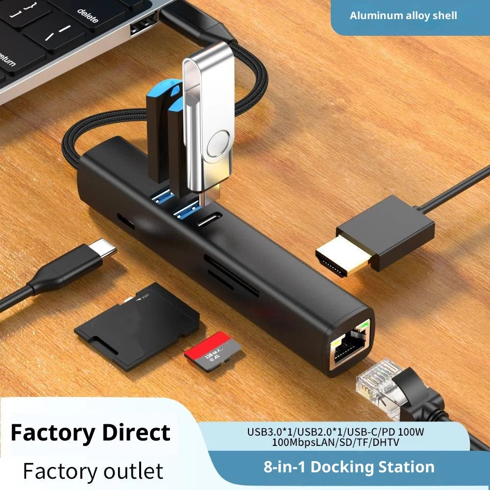 TYS-8HD Type-C to HDTV 8-in-1 USB-C Hub 5Gbps 100W PD 4K HD Docking Station Multi-Port Adapter for Laptop - Black - 2