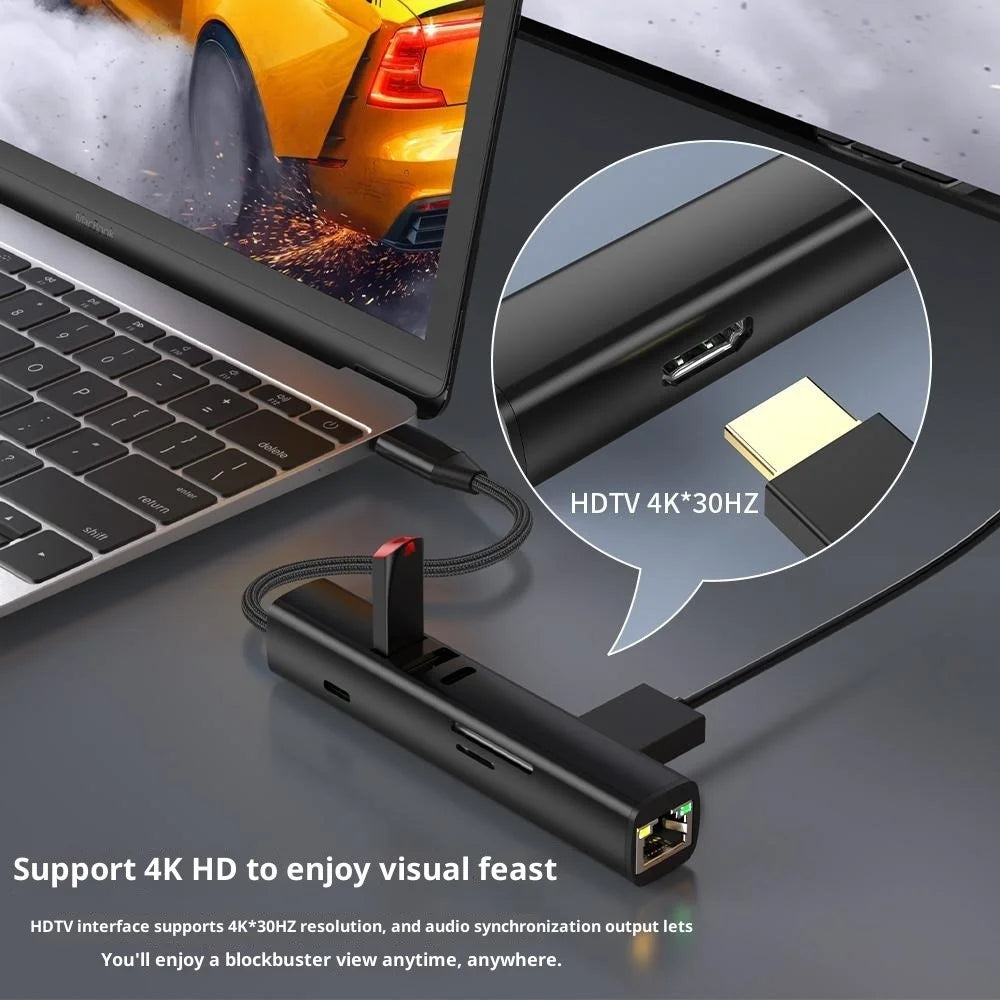 TYS-8HD Type-C to HDTV 8-in-1 USB-C Hub 5Gbps 100W PD 4K HD Docking Station Multi-Port Adapter for Laptop - Black - 4