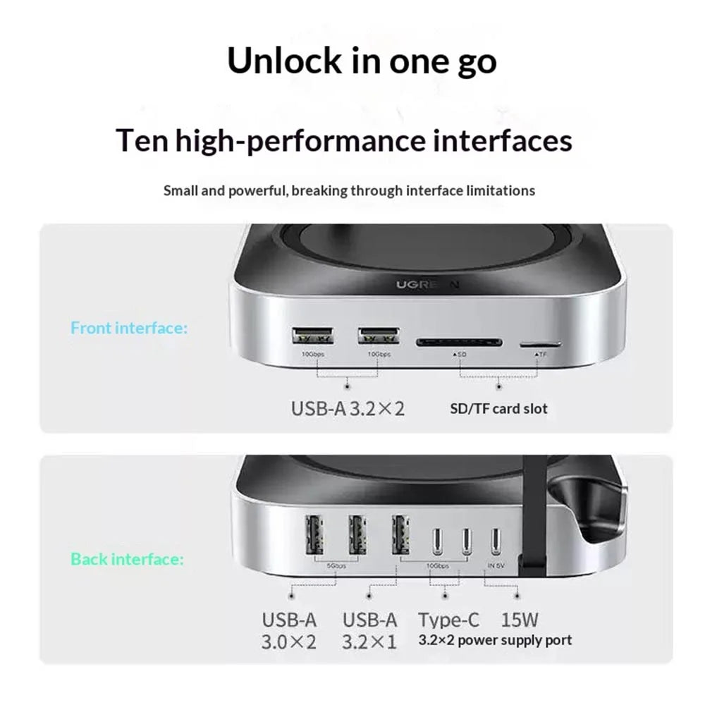 UGREEN CM841-65487 11-in-1 USB-C Hub for Mac Mini M4  /  M4 Pro M.2 NVMe SSD Enclosure Docking Station - 7