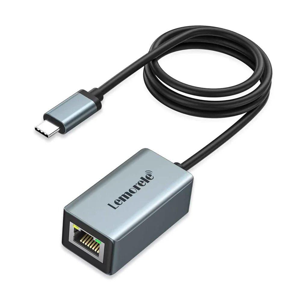 LEMORELE TC48 USB-C to Ethernet Adapter Gigabit RJ45 Network Converter for Laptop Tablet Phone - Silver Grey - 1