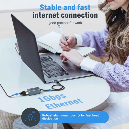LEMORELE TC48 USB-C to Ethernet Adapter Gigabit RJ45 Network Converter for Laptop Tablet Phone - Silver Grey - 2