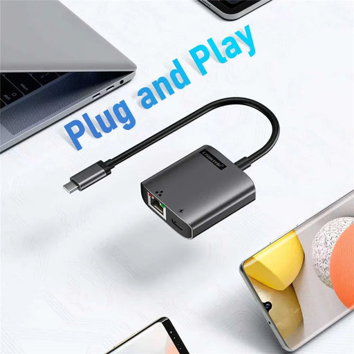 LEMORELE TC35 USB-C to 2.5G Ethernet Adapter PD 100W Fast Charging Hub Gigabit Network Converter - Black - 2