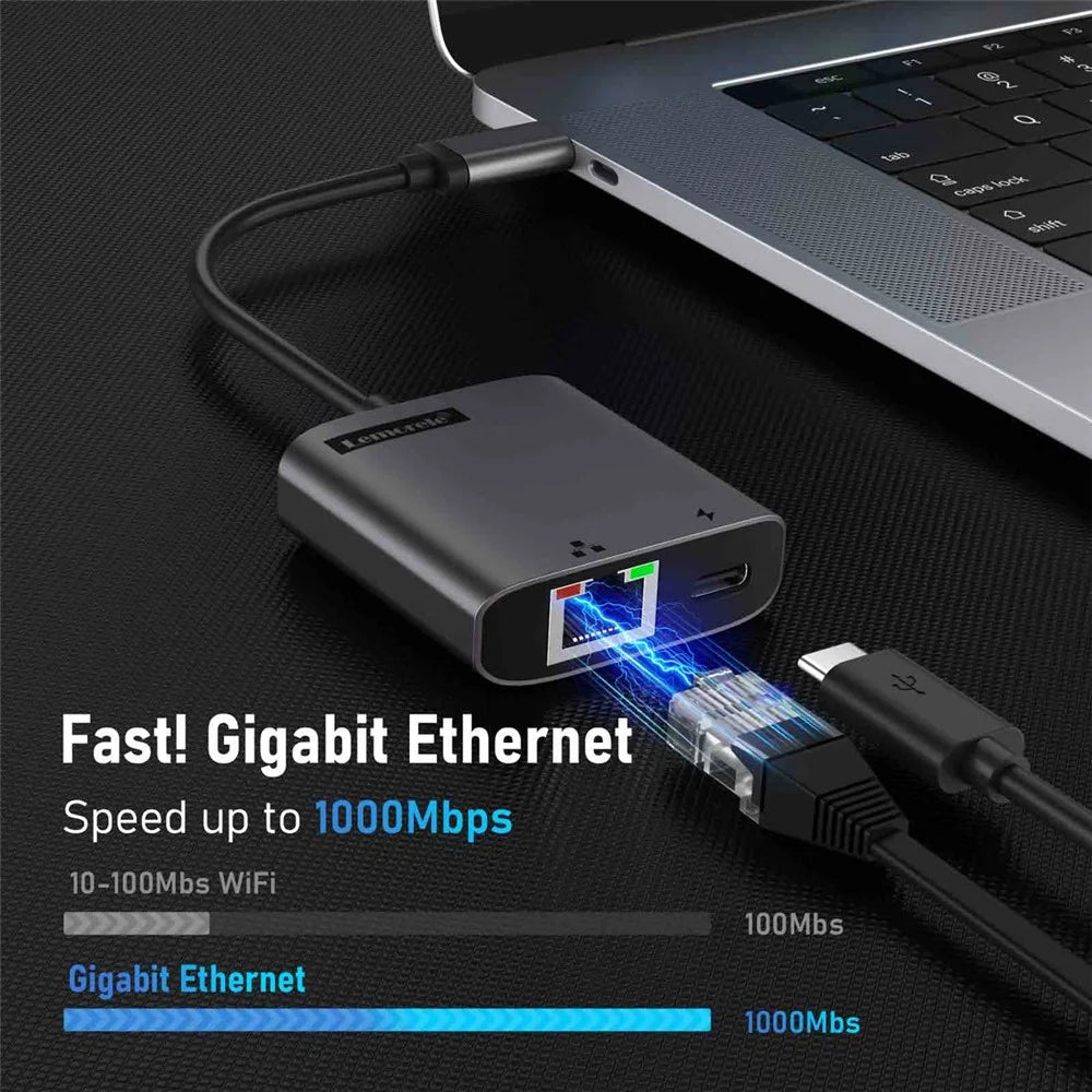 LEMORELE TC35 USB-C to 2.5G Ethernet Adapter PD 100W Fast Charging Hub Gigabit Network Converter - Black - 3