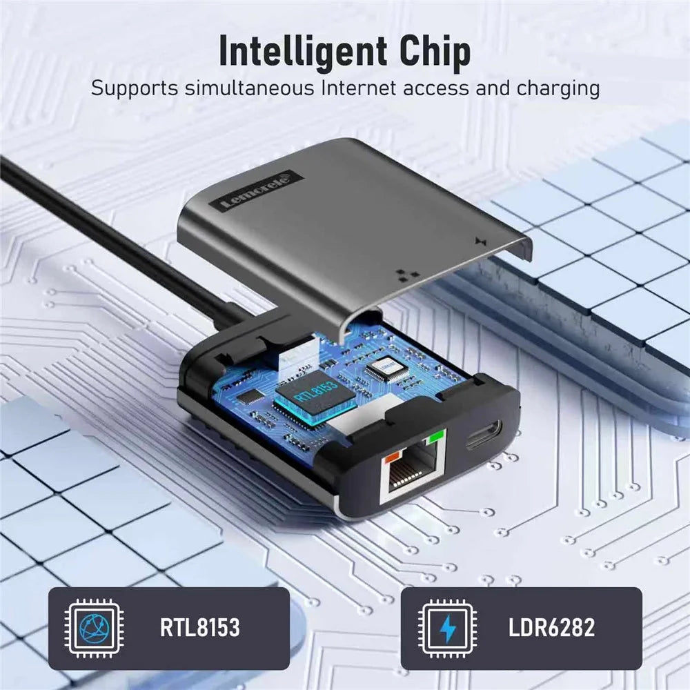 LEMORELE TC35 USB-C to 2.5G Ethernet Adapter PD 100W Fast Charging Hub Gigabit Network Converter - Black - 4