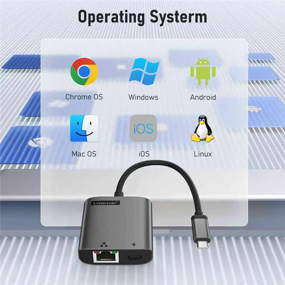 LEMORELE TC35 USB-C to 2.5G Ethernet Adapter PD 100W Fast Charging Hub Gigabit Network Converter - Black - 6