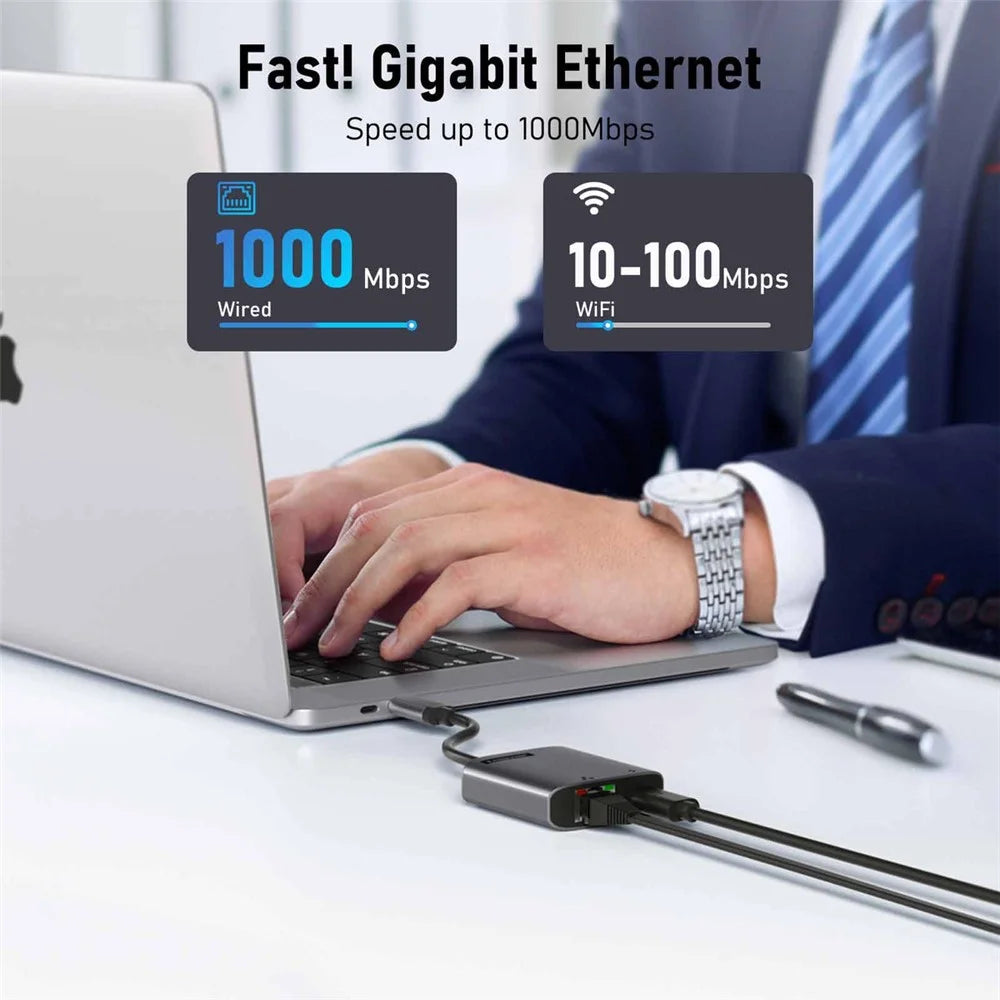 LEMORELE TC35 USB-C to 2.5G Ethernet Adapter PD 100W Fast Charging Hub Gigabit Network Converter - Black - 7