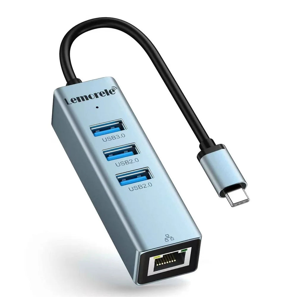 LEMORELE TC43L 4 in 1 USB-C Hub with USB 3.0 + 2 USB 2.0 + RJ45 Gigabit Ethernet Adapter for Laptop MacBook - Silver Green - 1