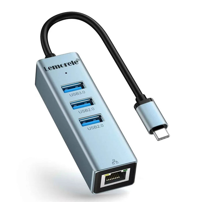 LEMORELE TC43L 4 in 1 USB-C Hub with USB 3.0 + 2 USB 2.0 + RJ45 Gigabit Ethernet Adapter for Laptop MacBook - Silver Green - 1