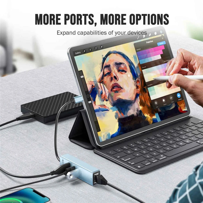LEMORELE TC43L 4 in 1 USB-C Hub with USB 3.0 + 2 USB 2.0 + RJ45 Gigabit Ethernet Adapter for Laptop MacBook - Silver Green - 2