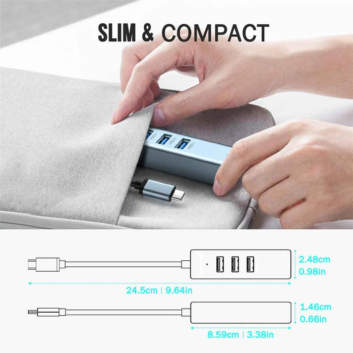 LEMORELE TC43L 4 in 1 USB-C Hub with USB 3.0 + 2 USB 2.0 + RJ45 Gigabit Ethernet Adapter for Laptop MacBook - Silver Green - 3