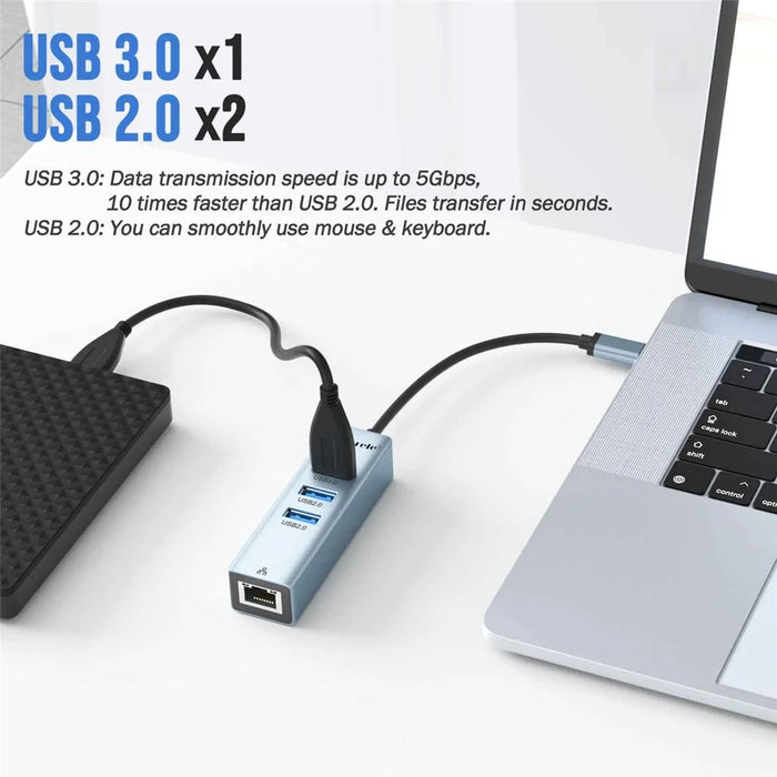 LEMORELE TC43L 4 in 1 USB-C Hub with USB 3.0 + 2 USB 2.0 + RJ45 Gigabit Ethernet Adapter for Laptop MacBook - Silver Green - 5