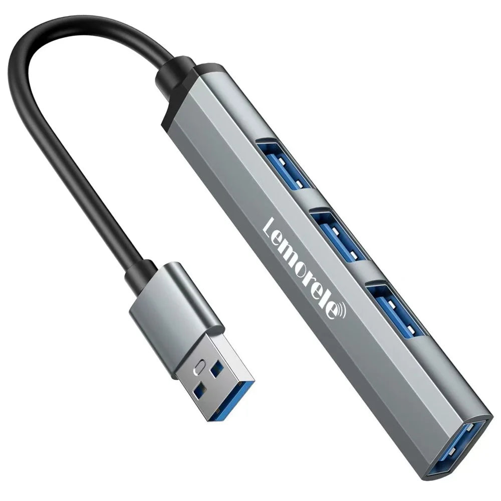 LEMORELE TC53 4 in 1 USB 3.0 Hub Aluminum Alloy 4-Port Expander Adapter for Laptop - Silver Grey - 1