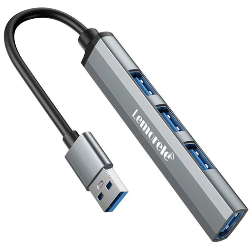 LEMORELE TC53 4 in 1 USB 3.0 Hub Aluminum Alloy 4-Port Expander Adapter for Laptop - Silver Grey - 1