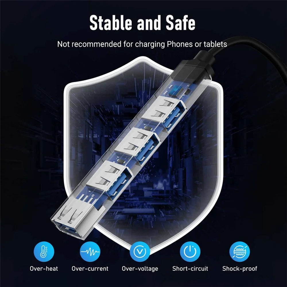 LEMORELE TC53 4 in 1 USB 3.0 Hub Aluminum Alloy 4-Port Expander Adapter for Laptop - Silver Grey - 4