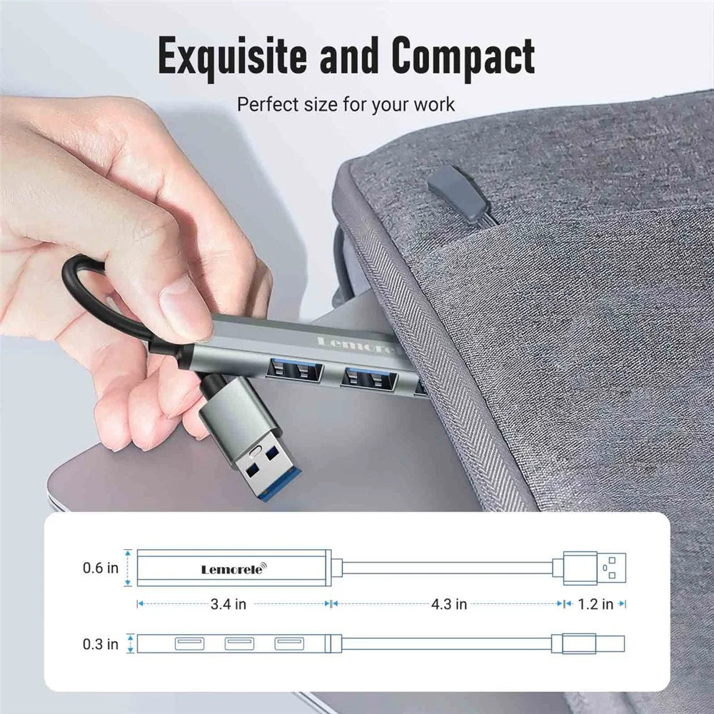LEMORELE TC53 4 in 1 USB 3.0 Hub Aluminum Alloy 4-Port Expander Adapter for Laptop - Silver Grey - 5