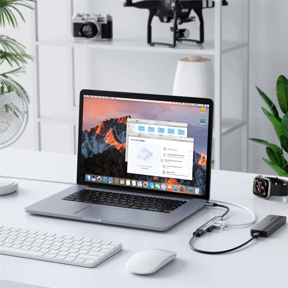 LEMORELE TC53 4 in 1 USB 3.0 Hub Aluminum Alloy 4-Port Expander Adapter for Laptop - Silver Grey - 6