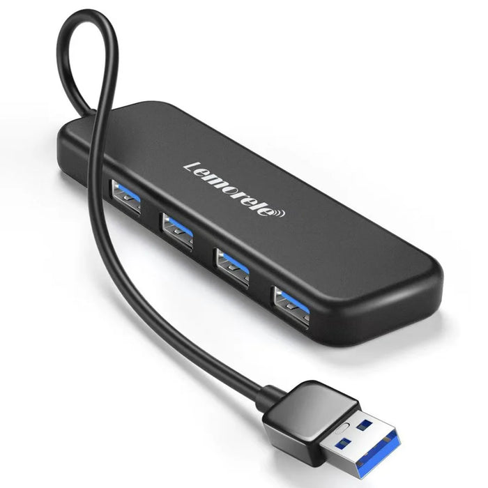 LEMORELE TC55 4-Port USB 3.0 Hub 5Gbps High Speed Multi-Port Splitter Expansion Dock - Black - 1