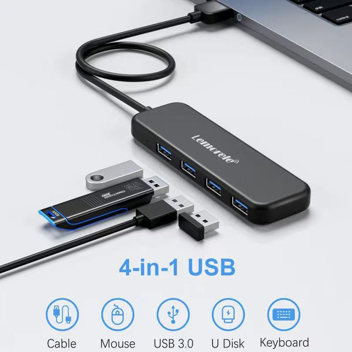 LEMORELE TC55 4-Port USB 3.0 Hub 5Gbps High Speed Multi-Port Splitter Expansion Dock - Black - 2
