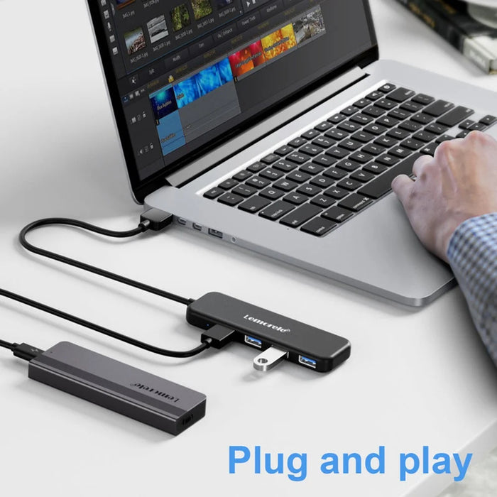 LEMORELE TC55 4-Port USB 3.0 Hub 5Gbps High Speed Multi-Port Splitter Expansion Dock - Black - 3