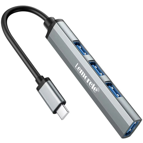 LEMORELE TC57 Portable USB-C Hub 4-Port USB 3.0 Splitter Adapter for Laptop Expansion Dock - Silver Grey - 1
