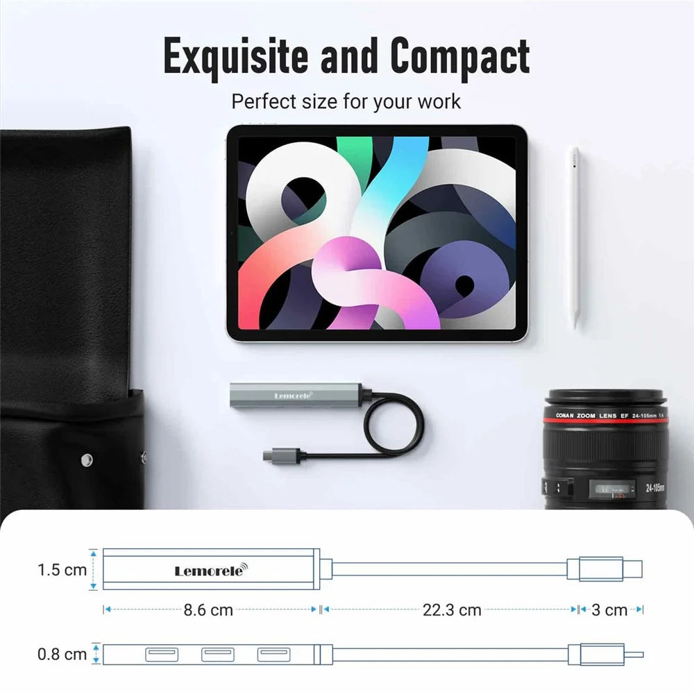 LEMORELE TC57 Portable USB-C Hub 4-Port USB 3.0 Splitter Adapter for Laptop Expansion Dock - Silver Grey - 7