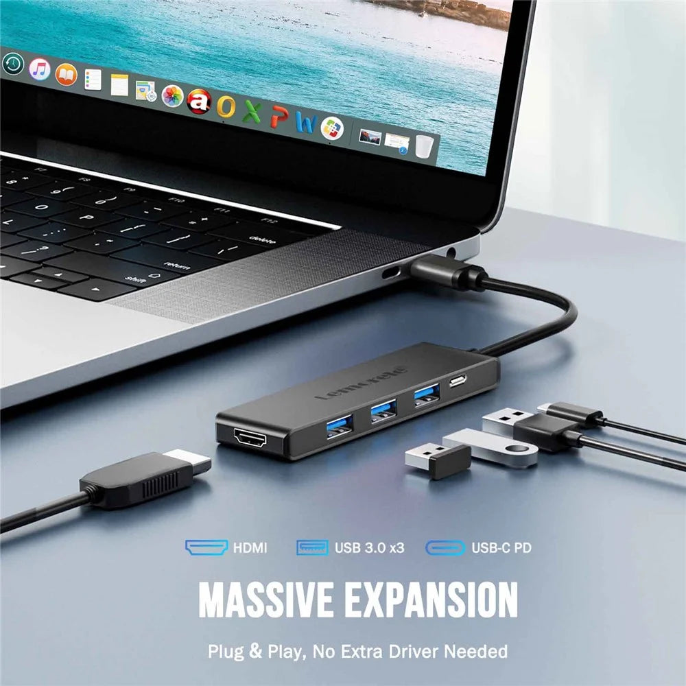 LEMORELE TC22L 5 in 1 USB-C Hub PD 100W Charging 4K / 30Hz HD 3x USB 3.0 Expansion Dock - Black - 3