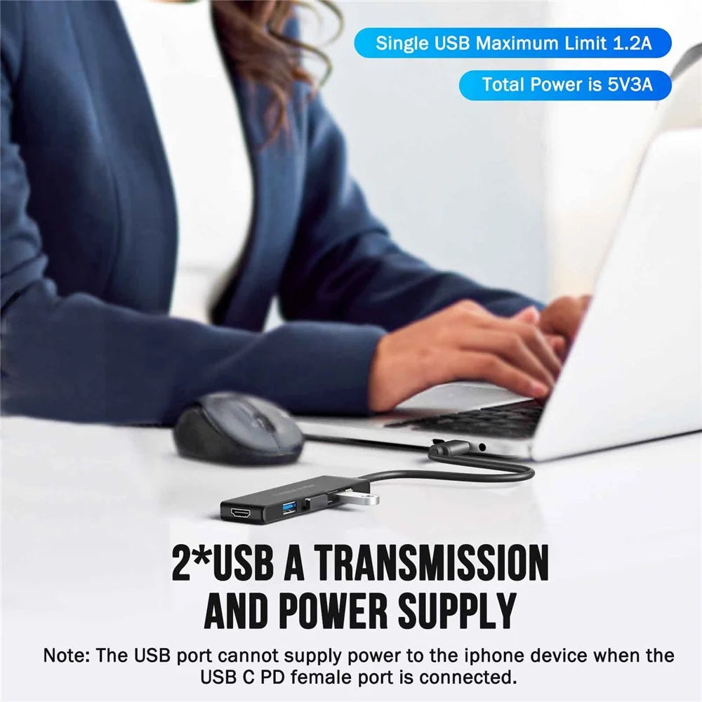 LEMORELE TC22L 5 in 1 USB-C Hub PD 100W Charging 4K / 30Hz HD 3x USB 3.0 Expansion Dock - Black - 4