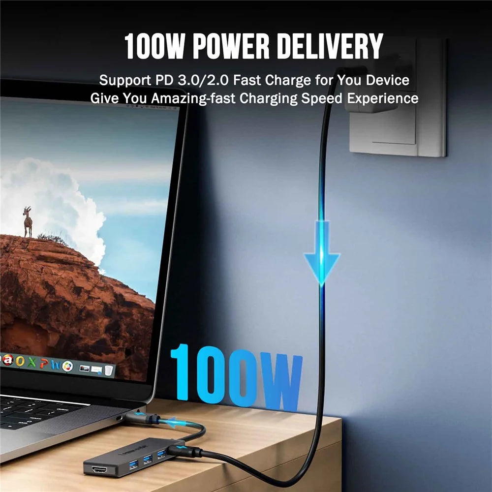 LEMORELE TC22L 5 in 1 USB-C Hub PD 100W Charging 4K / 30Hz HD 3x USB 3.0 Expansion Dock - Black - 6
